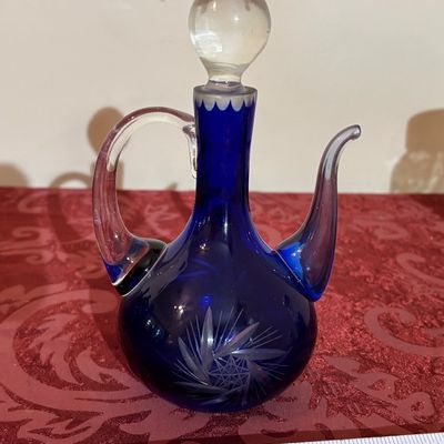 vintage Bohemian cut-to-clear glass cruet