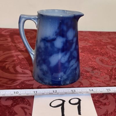 vintage blue and white speckled ceramic cream Jug