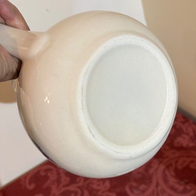 Vintage 1980’s Blue Heart Sponge Stoneware Heart Pitcher 6 1/2" t