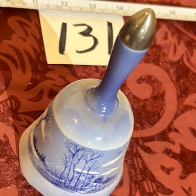 Currier and Ives Blue Porcelain Bell The Old Homestead in Winter