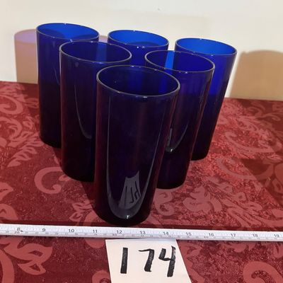 Vintage Libbey Cobalt Blue Round Bottom Drinking Glasses 16 oz set of 6.
