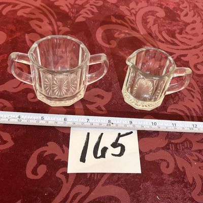 Vintage Clear Glass Open Double Handle Sugar Bowl and Creamer
