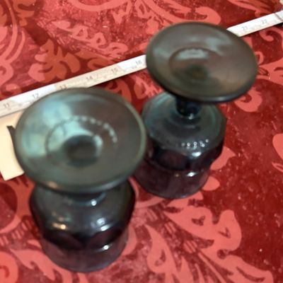 Vintage Indiana Glass 'Kings Crown' Thumbprint wine Goblet Teal Blue 5.5” Set