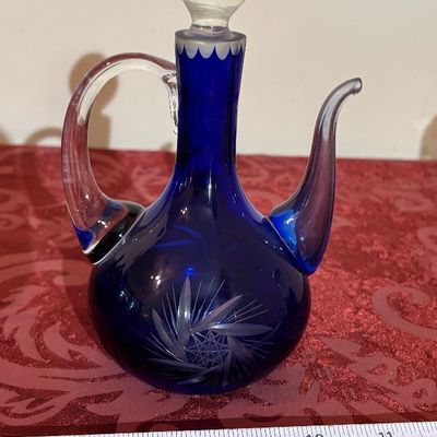 vintage Bohemian cut-to-clear glass cruet