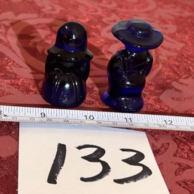 Original Boyd ELI & SARAH Amish Couple Cobalt Blue Glass Stamped