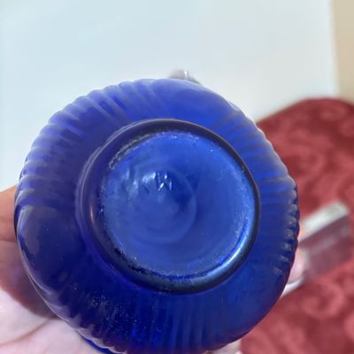 COBALT BLUE SMALL PITCHER AND 4 CORDIAL GLASSES