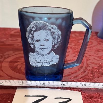 Vintage Shirley Temple Cobalt Blue Glass Mug Cup Hazel Atlas 1930’s