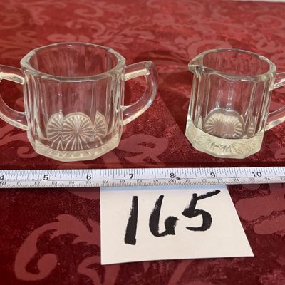Vintage Clear Glass Open Double Handle Sugar Bowl and Creamer