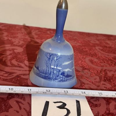 Currier and Ives Blue Porcelain Bell The Old Homestead in Winter
