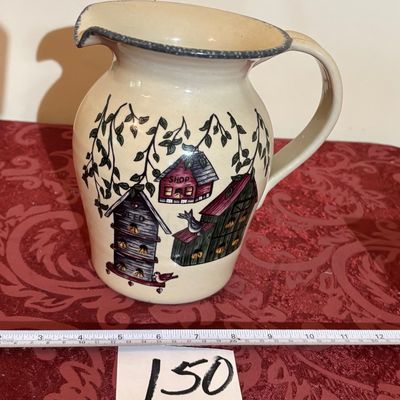 VTG Roseville Ohio Alpine Pottery 8" Pitcher Sponge Ware Accents, Bird Houses