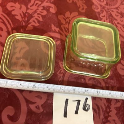 4” Cubic Refrigerator Covered Dish Bowl Green Depression Uranium Glass