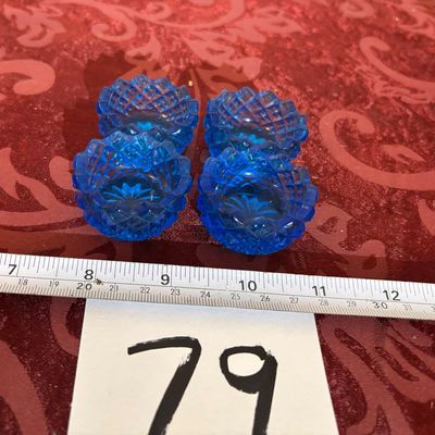 Vtg MCM Diamond Pattern Blue Turquoise Aqua Glass Bowl Indiana Glass? Salt Cellars Set