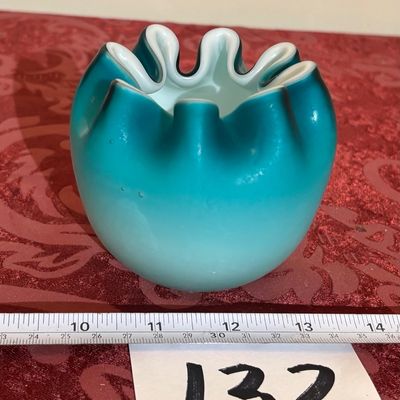 vintage Cased Satin Glass VASE blue white