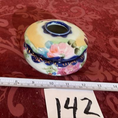 Antique Victorian Porcelain Hair Receiver Vanity Accessory Roses Handpainted