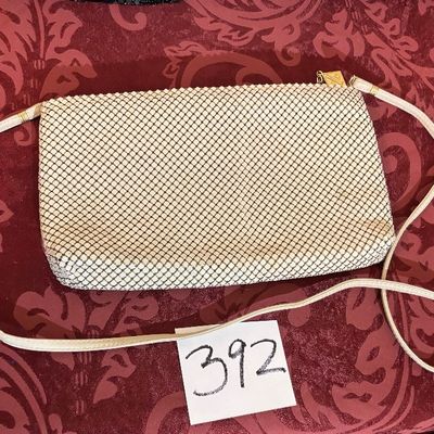 Vintage Whiting & Davis Mesh Sequin Crossbody Purse Shoulder Bag White