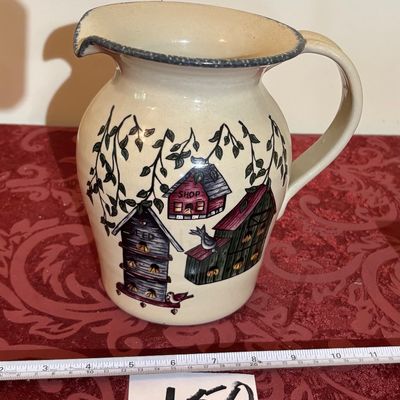 VTG Roseville Ohio Alpine Pottery 8" Pitcher Sponge Ware Accents, Bird Houses