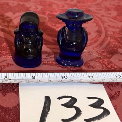 Original Boyd ELI & SARAH Amish Couple Cobalt Blue Glass Stamped