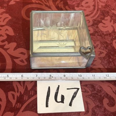 Etched Floral Stained Glass Trinket Box Clear