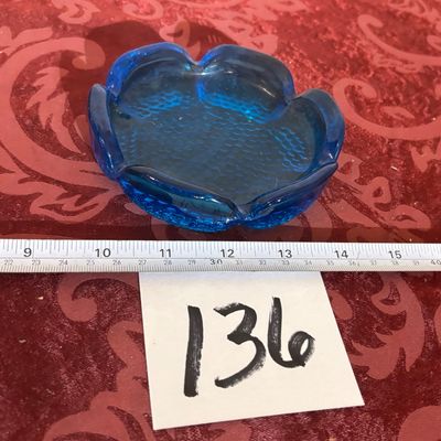 Vintage Blue Glass Ashtray Lotus By Blenko Mid Century Modern Art Glass