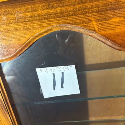 vintage medium-wood curio display cabinet