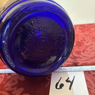 Vtg 1966 Uncle Ezra’s Cracker Barrel Assortment 4qt Cookie Jar Cobalt Blue Italy Top is broken