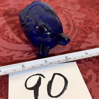 Toothpick Holder Cobalt Blue Glass Inverted Strawberry 3 Footed Scalloped Edge