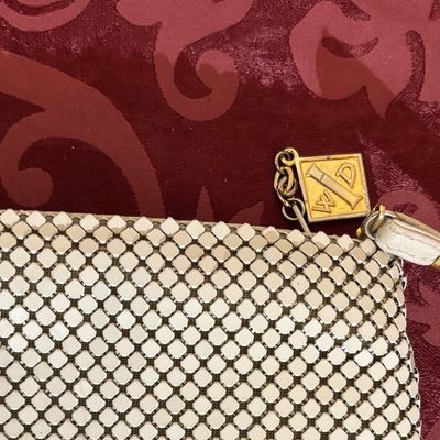 Vintage Whiting & Davis Mesh Sequin Crossbody Purse Shoulder Bag White