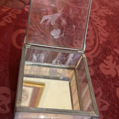 Etched Floral Stained Glass Trinket Box Clear