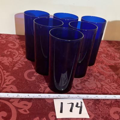 Vintage Libbey Cobalt Blue Round Bottom Drinking Glasses 16 oz set of 6.