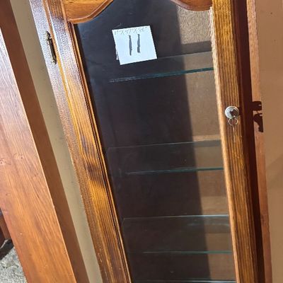vintage medium-wood curio display cabinet