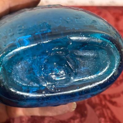 Vintage Blue Glass Holy Water Cruet with Stopper Marian Symbol Religious Art Glass