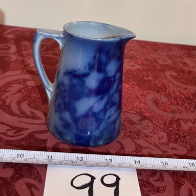 vintage blue and white speckled ceramic cream Jug