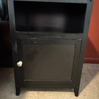 Black Winsome Wood Nightstand with Open Shelf and Cabinet
