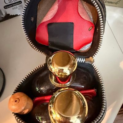 Vintage Leather Travel Decanter Set