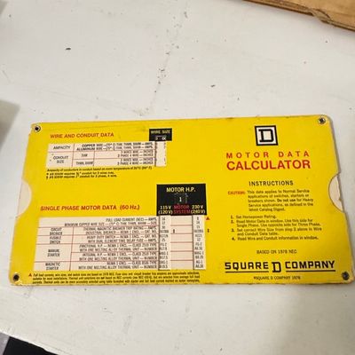 Square D Company Motor Data Calculator (1978)