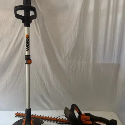 Worx Hedge Trimmer, String Trimmer, Charger & 3 Batteries 