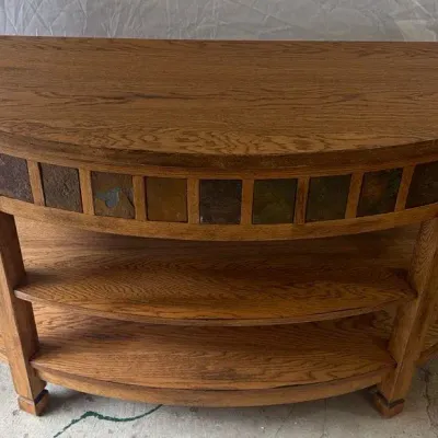 Rustic Oak Half Moon Console Table 