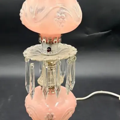 Vintage Leviton Pink Hurricane Style Lamp 