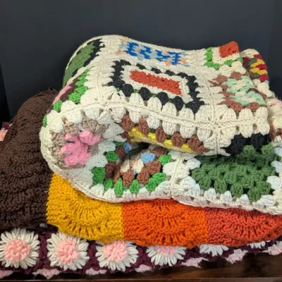 Vintage Handmade Crochet Afghan Blanket Lot with Granny Square and Floral Designs