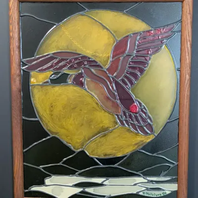 R. McKelvey 1984 Duck in Flight Stained Glass Panel