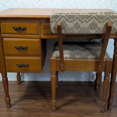 Vintage Singer Touch and Sew Model 648 Sewing Machine in Cabinet with Chair and Accessories