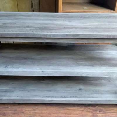 BellO Rustic Gray 3 Tier Media Console TV Stand with Metal X Bracing