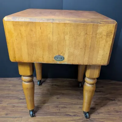 Vintage Michigan Maple Block Co Butcher Block Work Table on Casters