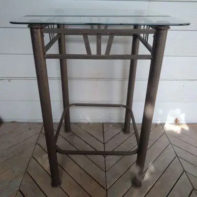Tall Glass Top Metal Bistro Table with Decorative Frame