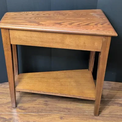 Vintage Triangular Oak Side Table with Lower Shelf
