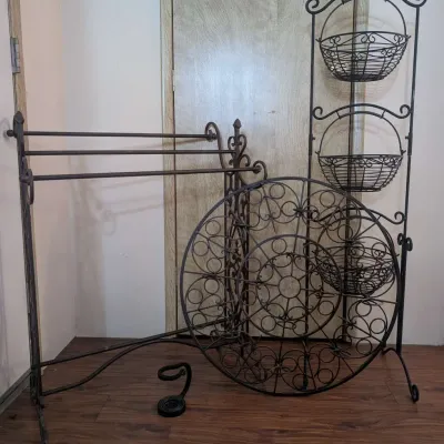Wrought Iron Home Decor Collection with Wine Rack, Towel Stand, Basket Stand and Candle Holder