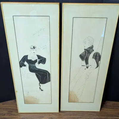 Pair of Framed Art Deco Fashion Illustration Studies