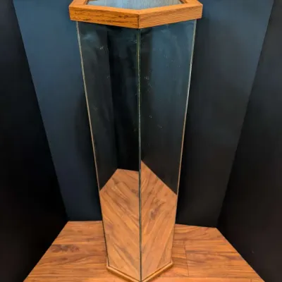 Hexagonal Mirrored Pedestal Display Stand with Oak Trim