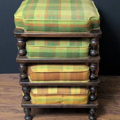 Set of Four Vintage Ethan Allen Plaid Nesting Footstools