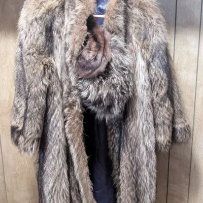 Vintage Bonnie Cashin Fur Coat with Purple Leather Lining, Matching Fur Hat and Stole